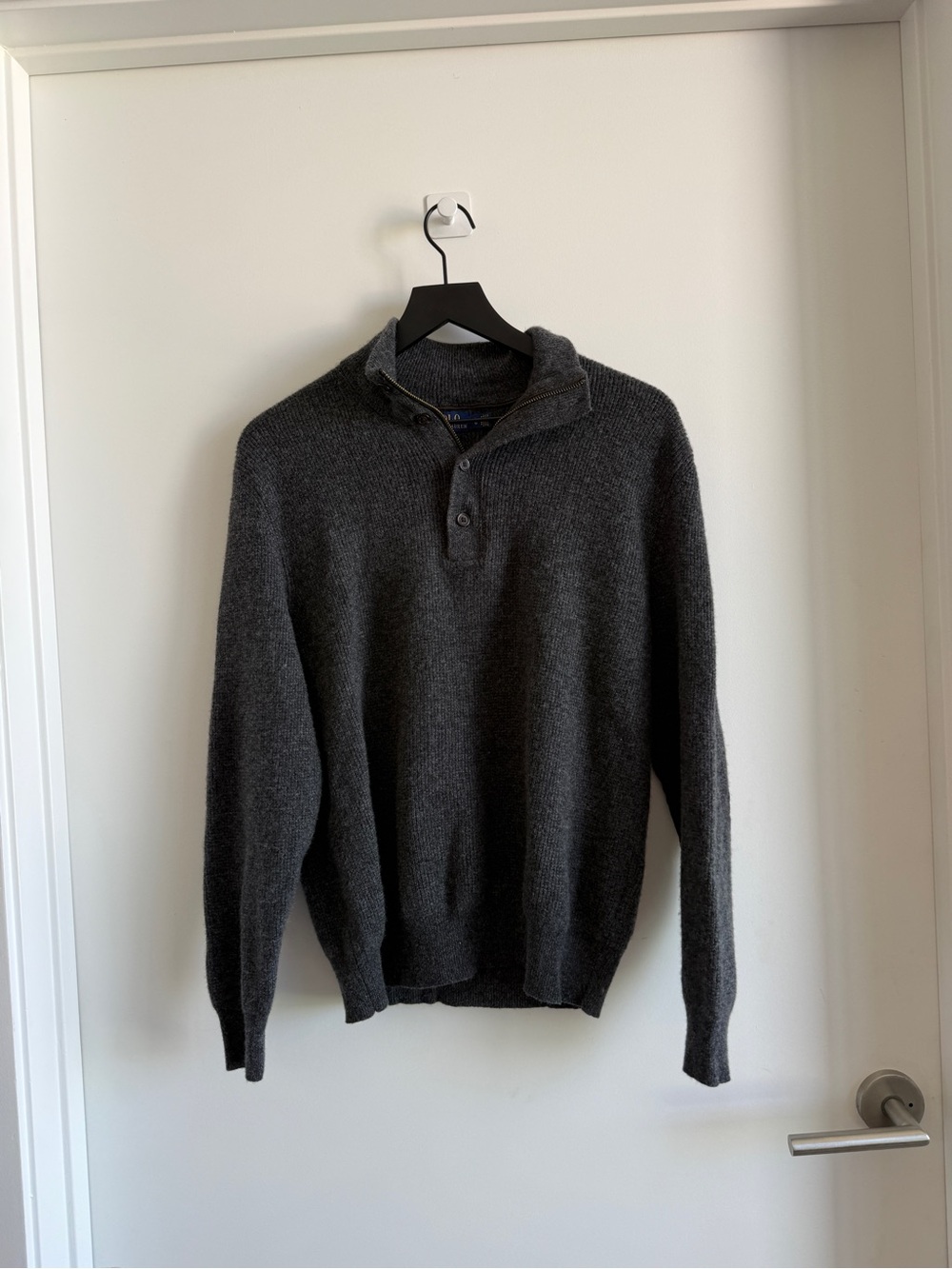 Ralph Lauren Men's Charcoal Gray Half-Button Wool Sweater